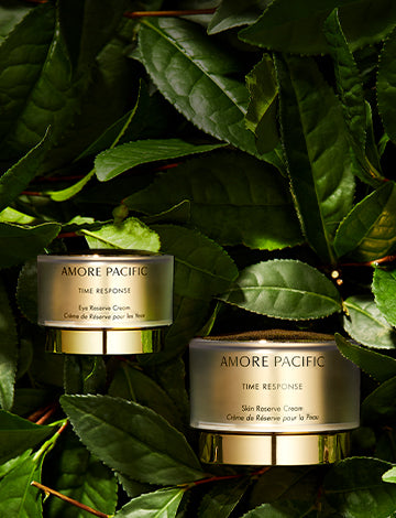 time response cream and time response eye cream with tea leaves bacgkround