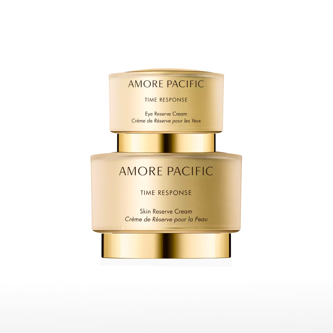 AMOREPACIFIC, pack shot of Time Response Skin Reserve Cream and Time Response Eye Reserve Cream on white background

