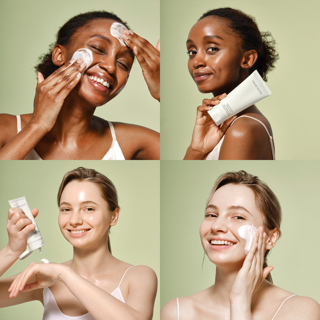 Models demonstrating how to use cleanser